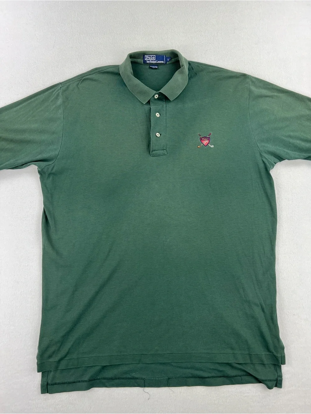 VTG Polo Ralph Lauren Forrest Green Polo Golf Crest Logo Lightweight Mens Sz L